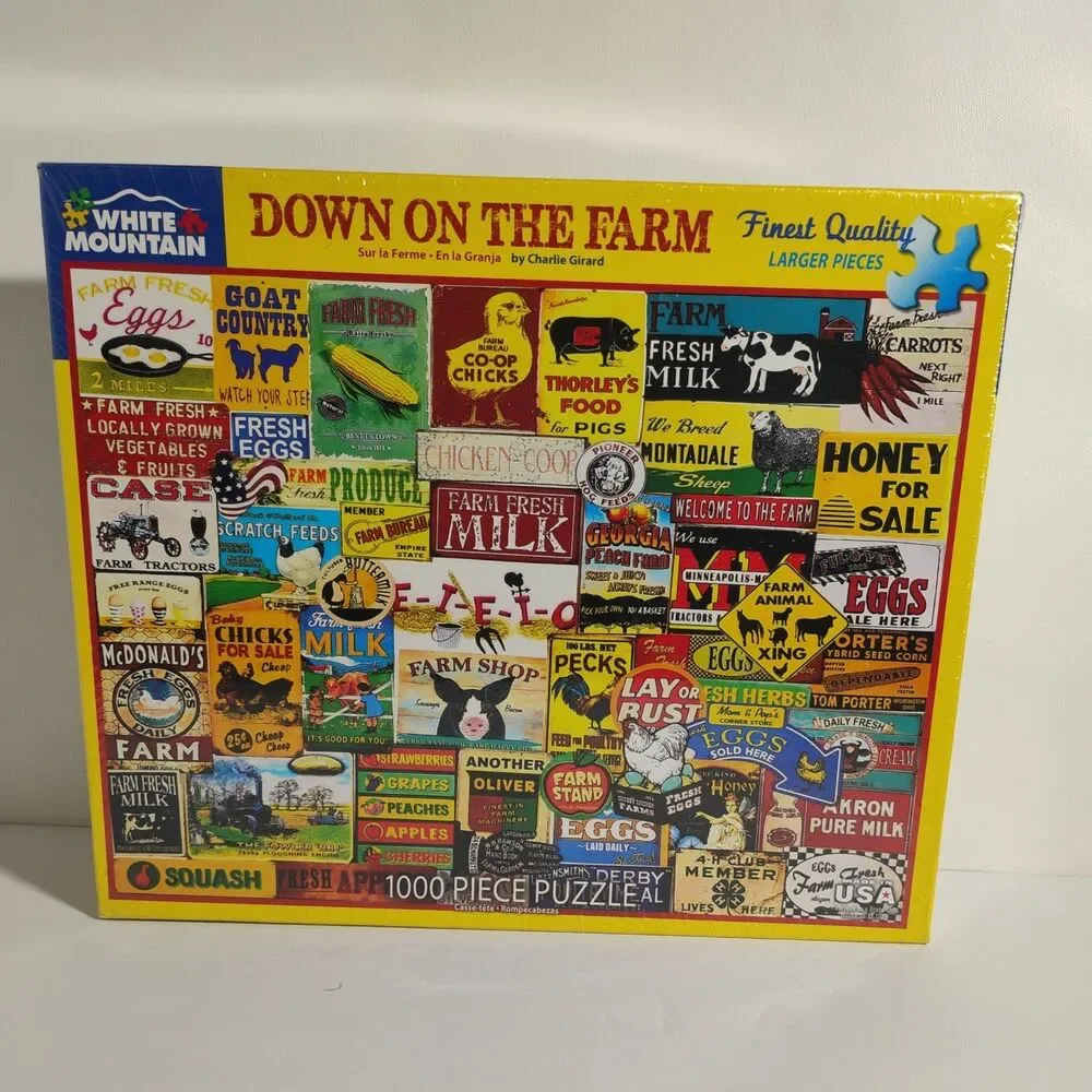 NEW HTF Down on the Farm Animals Tractor Chickens Cows Sheep Milk 1000 Pc Puzzle